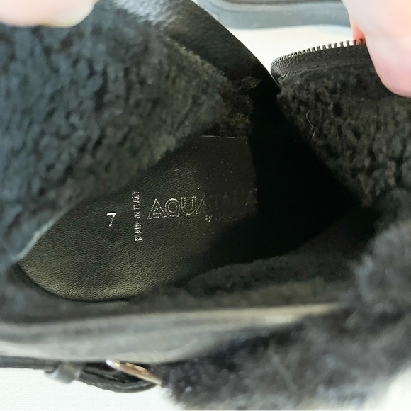 Aquatalia Cameron Black Leather Fur Wedge Ankle Boots Size 7 Women’s - Picture 14 of 15
